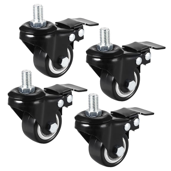 4 Pcs 1.5 Inch Swivel Caster Wheels PU 360 Degree Threaded Stem Caster Wheel with Brake, M10 x 15mm, 110lb Capacity
