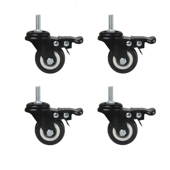 4 Pcs 1.5 Inch Swivel Caster Wheels with Brake, M8 Threaded Stem (Black)