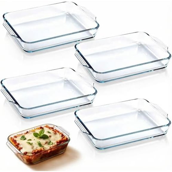 4 Pcs 1.5 Quart Glass Baking Dish for Oven Oblong Glass Loaf Pan Rectangular Clear Casserole Dish for Cooking Lasagna Kitchen Baking Bakeware Set Oven Microwave Refrigerator Dishwasher Safe
