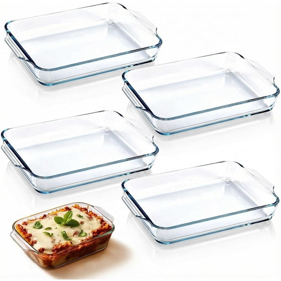 4 Pcs 1.5 Quart Glass Baking Dish for Oven Oblong Glass Loaf Pan Rectangular Clear Casserole Dish for Cooking Lasagna Kitchen Baking Bakeware Set Oven Microwave Refrigerator Dishwasher Safe