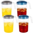 thumbnail image 1 of 4 Pcs 1 Gallon Plastic Pitcher With Lid, Shatterproof Plastic Water Jug Set, Long-Lasting PP Cold Water Carafe with Handle and Spout, Blue & Gray Drink Pitchers for Fridge, 1 of 6