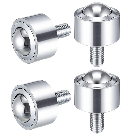 4 Pcs 1 Inch Heavy Duty Steel Ball Transfer Bearing Roller, 1560 Lbs Total Load Capacity, 360 Conveyor Roller, Ball Transfer Unit with Thread Stem for Workbench Table