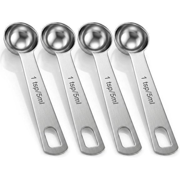 4 Pcs 1 Teaspoon Measuring Spoon, 5 mL | 5 cc Stainless Steel Single Measuring Spoon, Kitchen Gadgets for Sugar, Salt, Coffee & Baking
