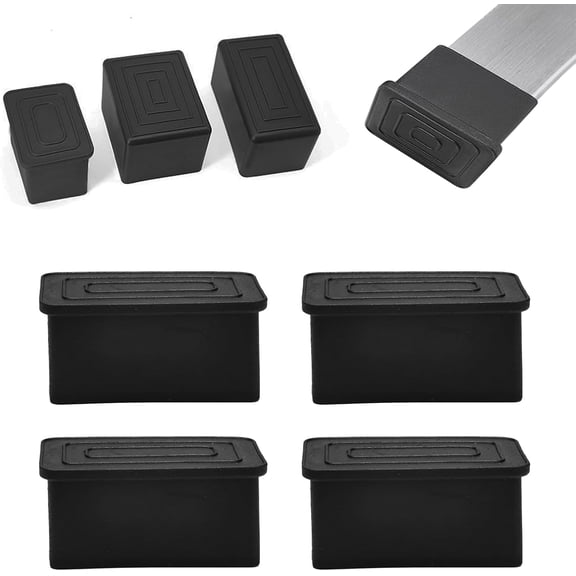 4 Pcs 1" x 1-1/2" Rectangular Rubber Chair Leg Caps, PVC Table Leg Covers, Flexible & Anti-Slip Furniture Leg End Caps, Chair Leg Floor Protectors for Bar Stool Leg Patio Indoor, Black 0.98"x1.49"-4