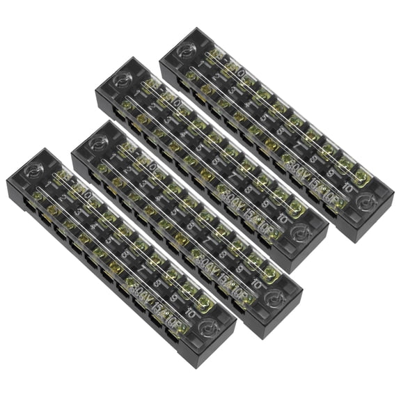 Unique Bargains 4Pcs 10 Positions Dual Rows 600V 15A Wire Barrier Block Terminal Strip TB-1510L