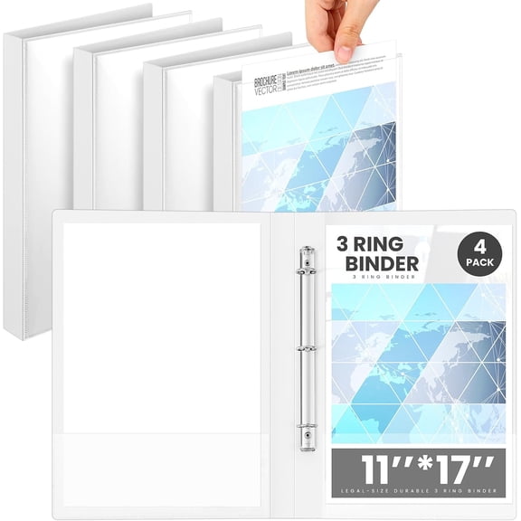 4 Pcs 11 x 17 1 Inch 3 Ring Binders View Cover Heavy Duty Plastic Flexible 1" D Rings Binders Economy Holds 11" x 17" Paper for Office, Home, Work Places Store Artwork Blueprints