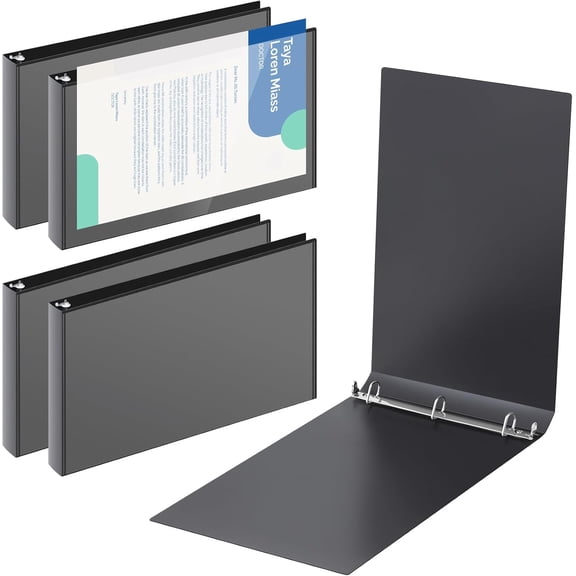 4 Pcs 11 x 17 Inch View Binders 1 Inch 3 Rings Slant Heavy Duty View D Ring Binders Economy Holds 11" x 17" Paper for Artwork Blueprints Office Home Work Places(Black)