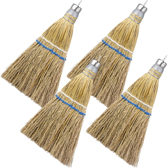 4 Pcs 12 Inch Whisk Broom Hand Held Mini Corn Straw Short Handle with Metal Hanger Halloween for Multi Surface Sweeping Small Brush Outdoor Car Porch Debris Dust Dirt