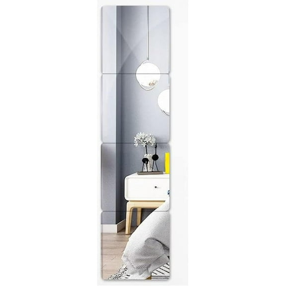 4 Pcs 12" x 12" Self Adhesive Acrylic Mirror Home Décor Wall Mounted Mirror Frameless Mirror Tiles Non Glass Sticky Mirror Tile for Bedroom, Gym, Door