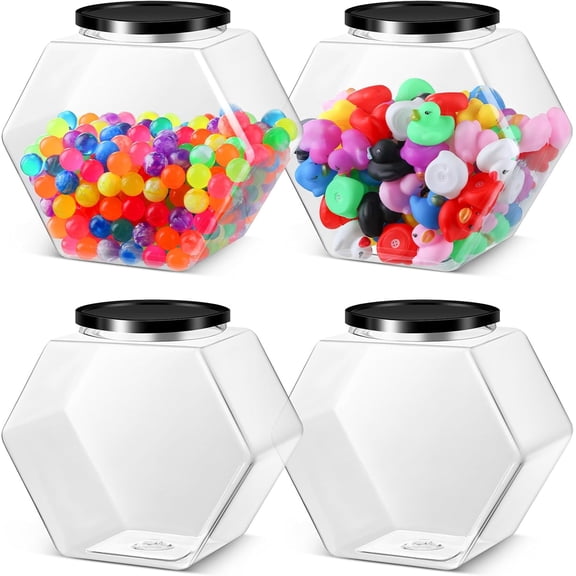 4 Pcs 129 oz Plastic Candy Jars with Lids Hexagon Cookie Jars for Kitchen Counter Candy Bar Containers Acrylic Clear Containers for Buffet Storage Display Dog Treat Laundry Pod Buffet Craft