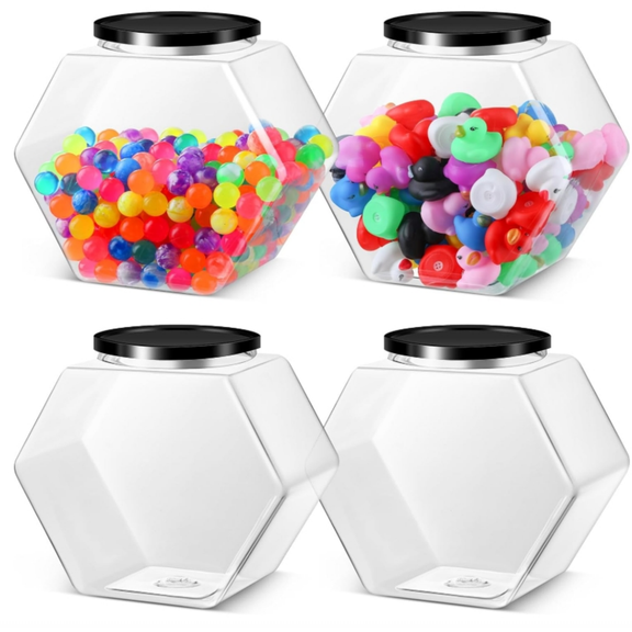 4 Pcs 129 oz Plastic Candy Jars with Lids Hexagon Cookie Jars for Kitchen Counter Candy Bar Containers Acrylic Clear Containers for Buffet Storage Display Dog Treat Laundry Pod Buffet Craft