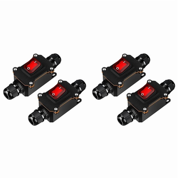 4 Pcs 12V Inline Switch Waterproof Inline Cord Switch Waterproof Toggle Switch with Red Light Rocker Button