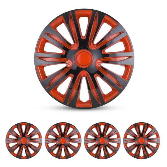 4 Pcs 13 inch Hubcaps, Premium ABS Universal Fit, Set of 4 Wheel Covers, Black & Red Lacquer