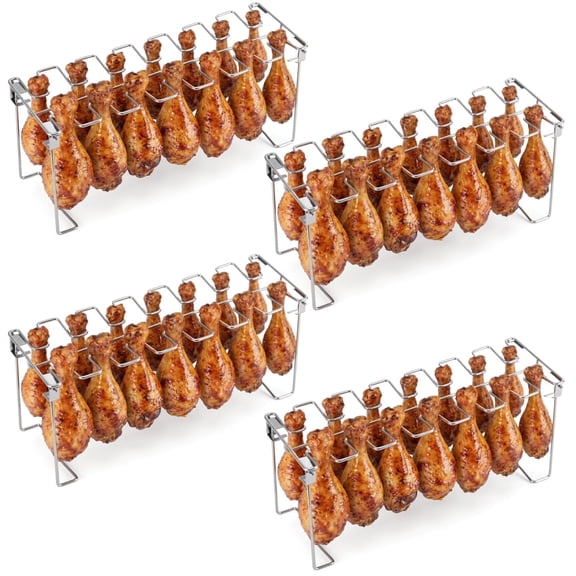 4 Pcs 14-Slot Stainless Steel Chicken Wing and Leg Rack for Grilling, Foldable Design, Perfect for Outdoor BBQs and Smokers, High-Temperature Resistant, Easy to Clean