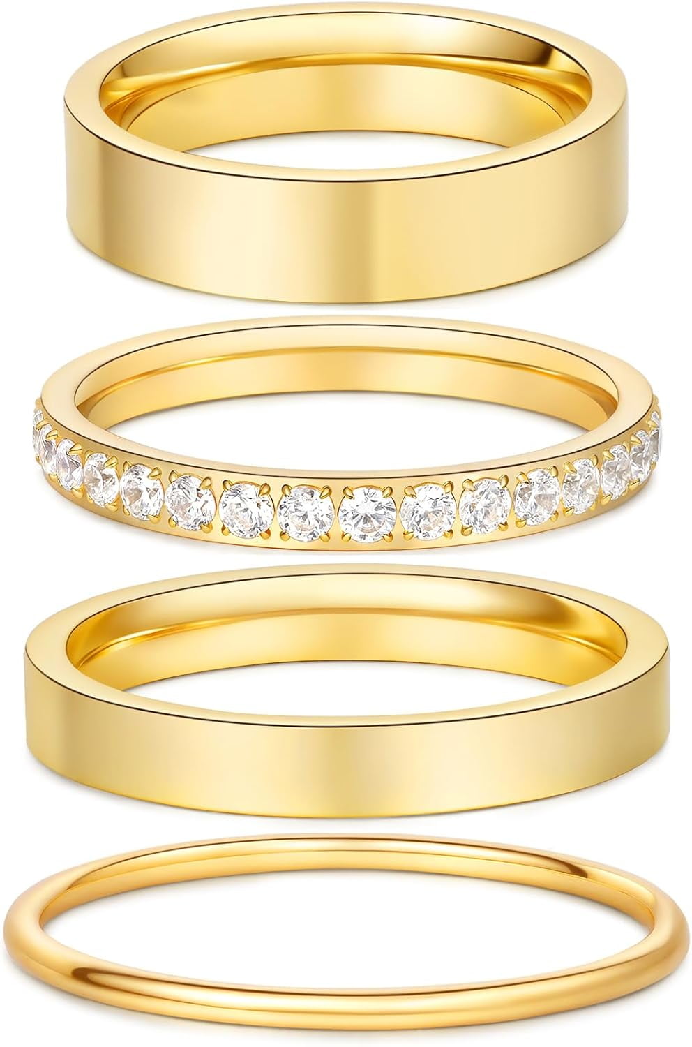 Ladies Stackable Rings 4 Pcs 14k Gold Filled Rings for Women Non Tarnish Wedding Bands ...