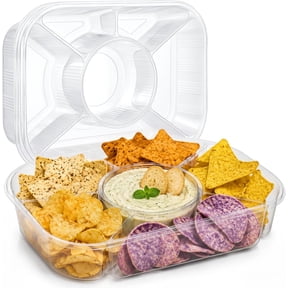 4 Pcs 15.6 Inch Disposable Divided Veggie Tray, No Lid, Dip Tray