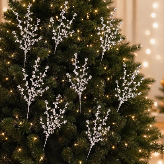 4 Pcs 15.7 Inch Crystal Christmas Tree Picks Clear Bead Drop Stems, Clear Acrylic Teardrop Beads, Winter Centerpiece, Floral Arrangements, Wedding Decor, E