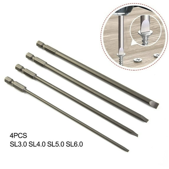 4 Pcs 150mm Slotted Screwdriver Bit 3mm-6mm Magnetic Flat Head 1/4" Hex Shank