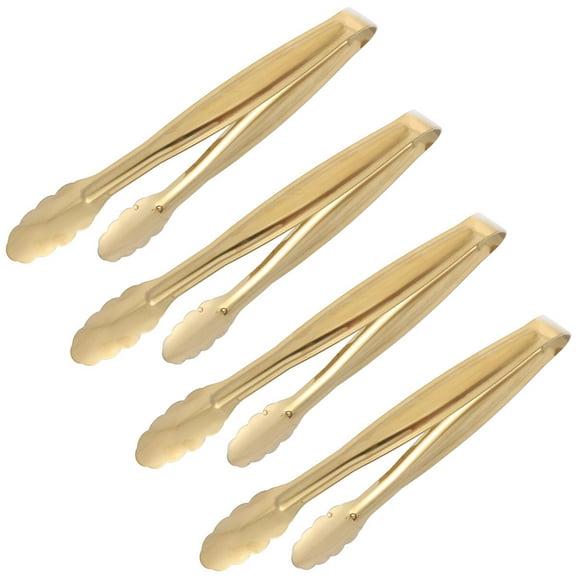 4 Pcs 15CM Stainless Steel Mini Food Serving Tongs Practical Ice Cube Tongs Bread Clip Home Bar Supplies (YH53-B, Golden)