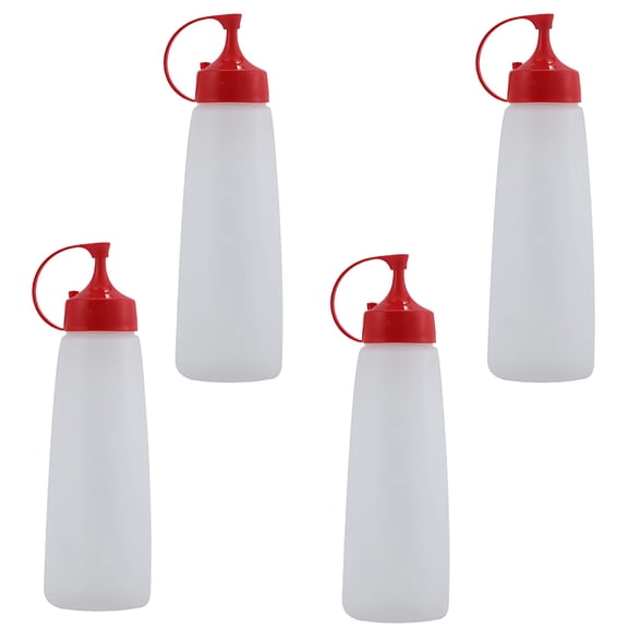 4 Pcs of 16.9 fl oz / 500 ml Squeeze Bottles for Sauces, Plastic Condiment Bottles, Precise Control, Reusable and Long-Lasting, Great for Restaurants and Home Use