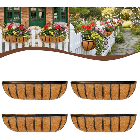 4 Pcs 16“ Railing Planter Window Box Deck Railing Planters Boxes with ...