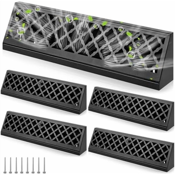 4 Pcs 18 Inch Baseboard Register Duct Opening Size Modern Design Vent Covers for Home Floor Wall Baseboard Air Covers Supply Floor Diffuser Including Screws (Black)