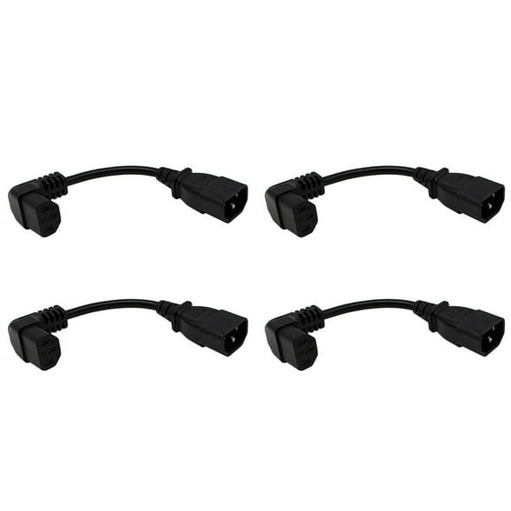 4 Pcs 18cm IEC 320 90 Degree C13 3 Pin Female to C14 3 Pin Male PDU Power Supply Extension Cord for Computer LED