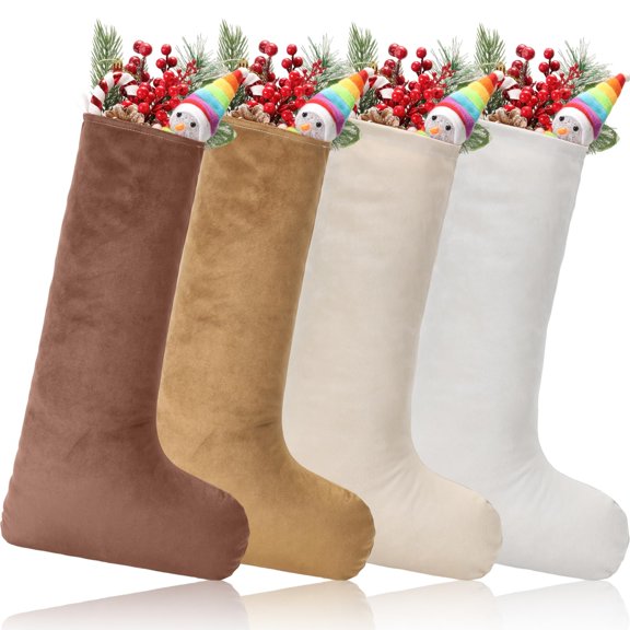 4 Pcs 19 Inch Plush Christmas Stockings Neutral Colors Large Xmas Stockings for Holiday Home Decor