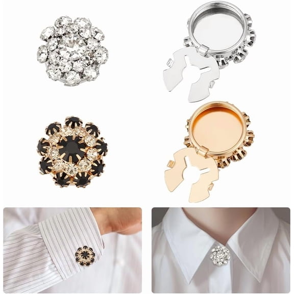 4 Pcs 2 Colors Button Covers for Women 21.5mm Flower Rhinestone Buttons Cover Detachable Shirt Clip on Button Jewelry for Dress Suit Tux Shirt Accessories Jet Clear colorful DIY