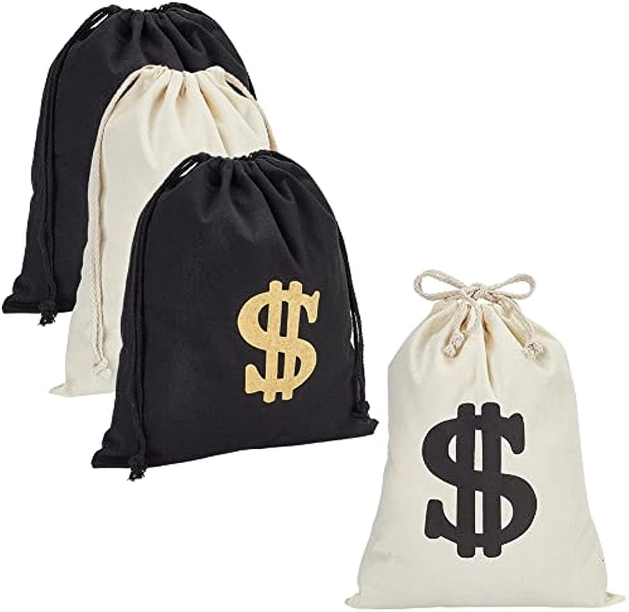 4 Pcs 2 Colors Canvas Large Money Bag Dollar Sign Money Bag Canvas