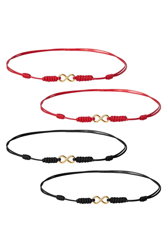 4 Pcs 2 Colors Gold Ribbon Support Friendship Bracelet Alloy Infinity Link Adjustable Cord Anklets Adjustable Rope Thread