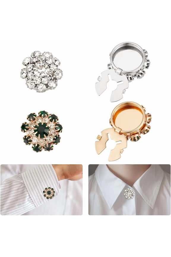 4 Pcs 2 Colors Rhinestone Buttons Cover 21mm Flower Sleeve Buttons Cover Detachable Shirt Button Clips Jewelry for Dress Suit Tux Shirt AccessoriesEmerald