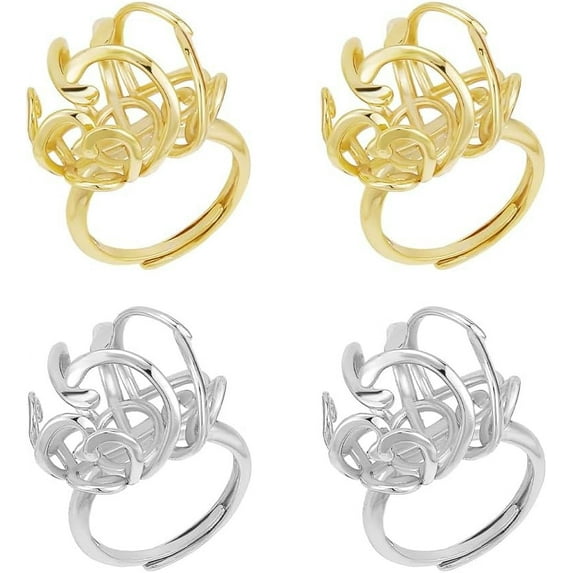 4 Pcs 2 Colors Ring Blank 0.67 Inch Adjustable Brass Ring Components Platinum and Golden Finger Ring Bases Twist Flower Ring Settings for DIY Ring Jewelry Making