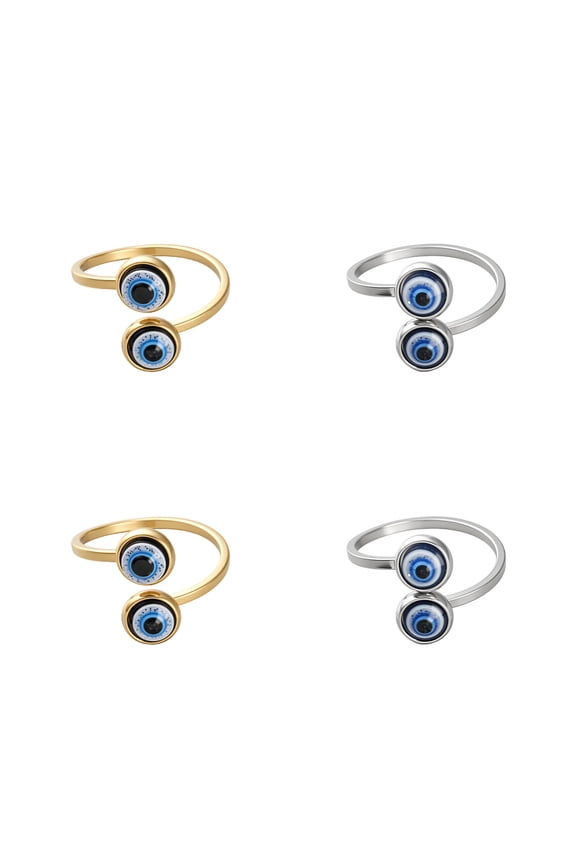 4 Pcs 2 Colors Rings 18.5mm Dainty Stackable Rings Adjustable Open Rings Stainless Steel Lucky Rings Cute Jewelry Gifts