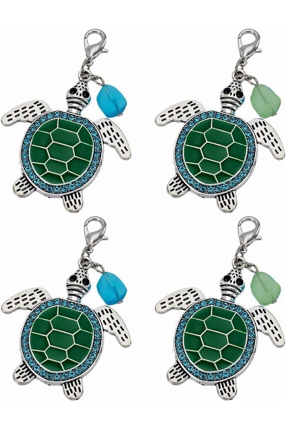 4 Pcs 2 Colors Sea Turtle Keychain with Alloy Lobster Claw Clasps and Rhinestone Cute Animal Themed Alloy Green Enamel Sea Turtle Keychain for Backpacks Bags Keys Accessories