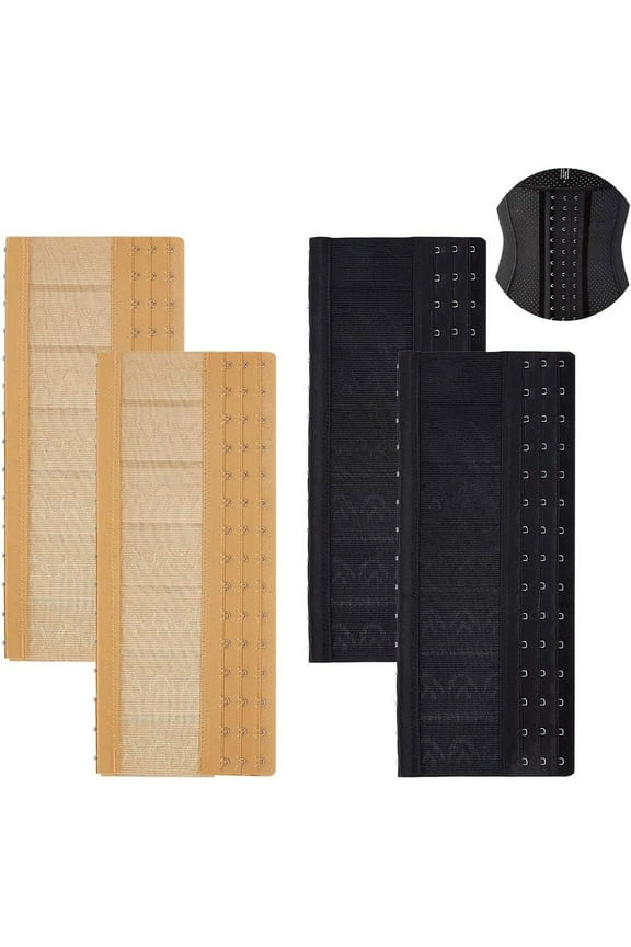 4 Pcs 2 Colours Elastic Corset Extender Elastic Corset Extender Back Bra Adjuster with Stainless Steel Ring and Hook for Corset Shapewear Waist Shrinker