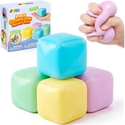 Joyfy 4 Pack Pastel Colored Squishy Toys, Sensory Fidget Stress Relief Toys, Squeeze Cubes for Kids Adults, Classroom Rewards, Party Favor Gifts
