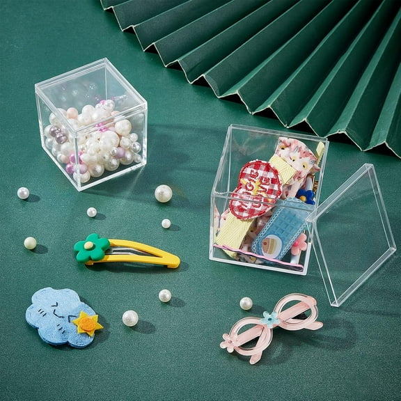 4 Pcs 2 Sizes Clear Plastic Square Cube Small Acrylic Box with Lid Recyclable Gift Boxes for Candy Hair Clip Jewelry Accessories