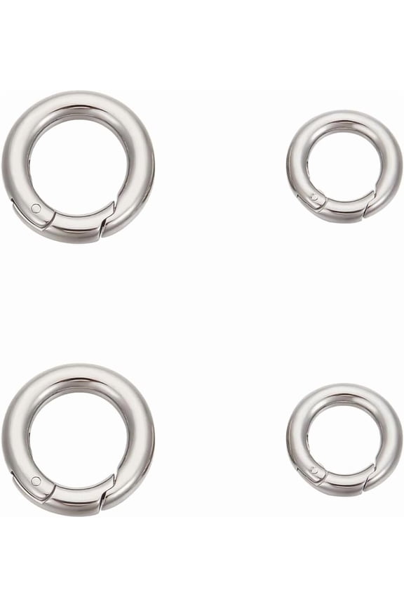 4 Pcs 2 Sizes Spring Gate Rings Stainless Steel O Rings 12mm/16mm Spring Clasp Connector Round Keyring Buckle Metal Trigger Rings Carabiner Clip Snap
