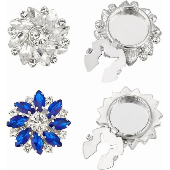 4 Pcs 2 Styles Rhinestone Buttons Cover Flower Sleeve Buttons Cover Detachable Shirt Button Clips Jewelry for Dress Suit Tux Shirt Accessories Blue Clear Silver