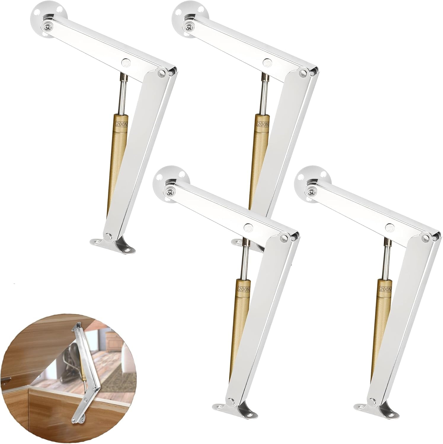 Katahomie 200N/44lbs Gas Strut Lift Supports (Pack Of 2) - Soft-Close Hinge For Heavy Toy Boxes, Cabinets, Tool Chests