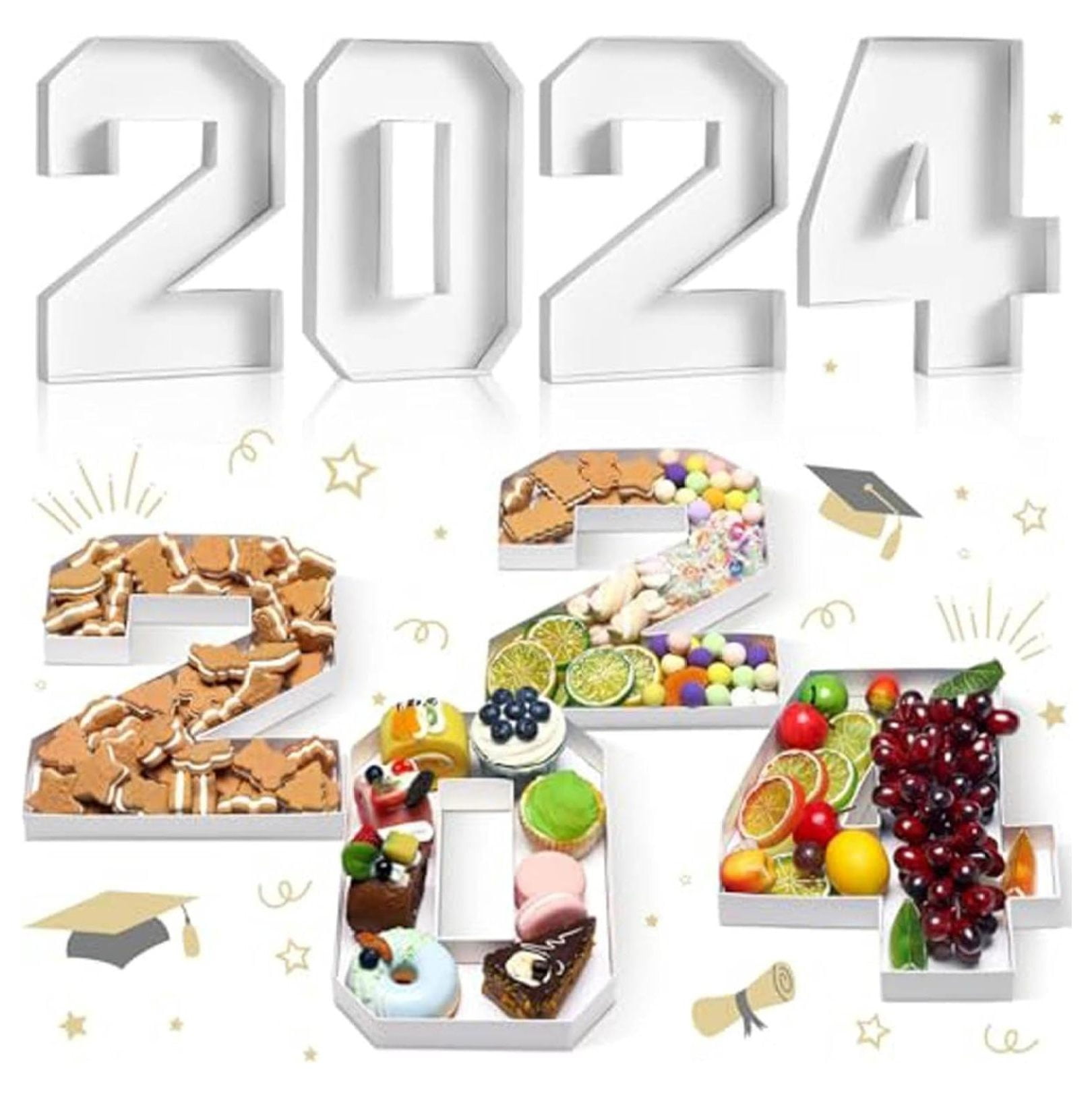 4 Pcs 2024 Charcuterie Numbers Fillable Graduation Cardboard Box
