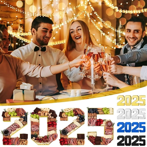 4 Pcs 2025 Graduation Charcuterie Number Fillable Grad Cardboard Number 2025 Charcuterie Board Numbers Serving Trays Graduation Number Box for Charcuterie Food Tray Party Supplies (Black)