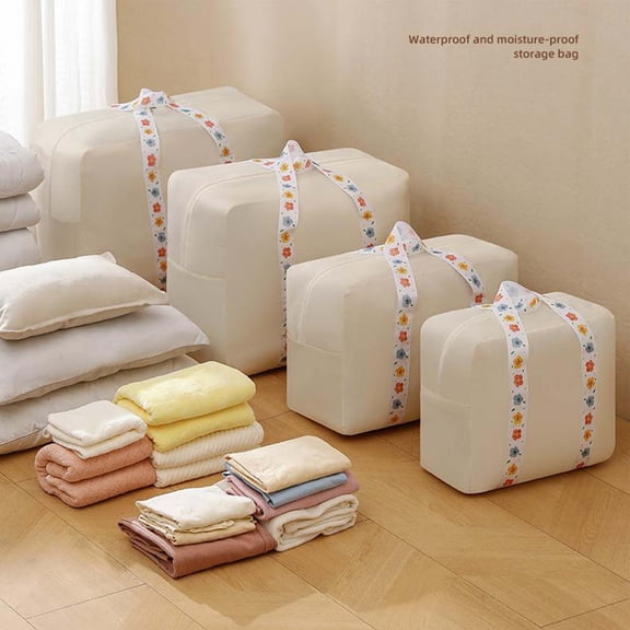 4 Pcs 2025 New Ultra Space Saving Self Compression Organizer, Portable Space Saver Storage Packing Bags, Space Saver Quilt Compression Storage Bag for Comforters, Blankets, Bedding(Beige)