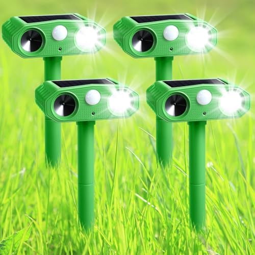 4 Pcs 2025 Solar Ultrasonic Animal Repellent Outdoor Squirrel Rabbit