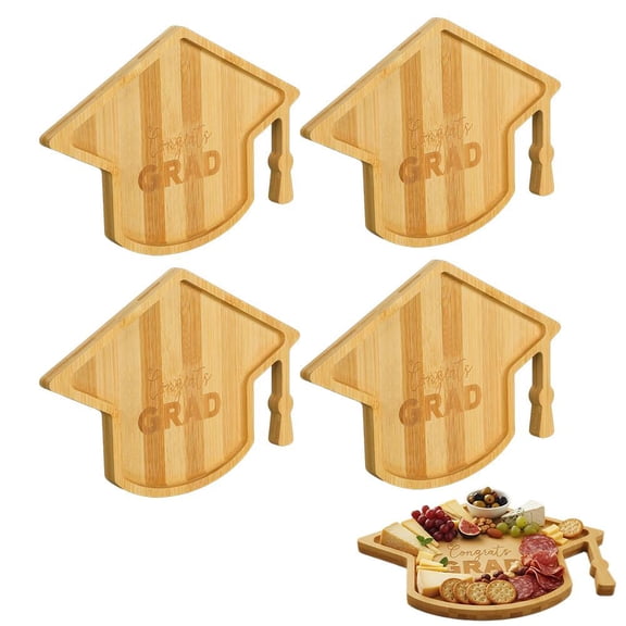 4 Pcs 2026 Graduation Charcuterie Board, Wooden Serving Trays for Party Decorations, Reusable Fillable Food Dishes for Candy Cheese Fruit Appetizers, Class of 2026 Grad Party Supplies Gifts