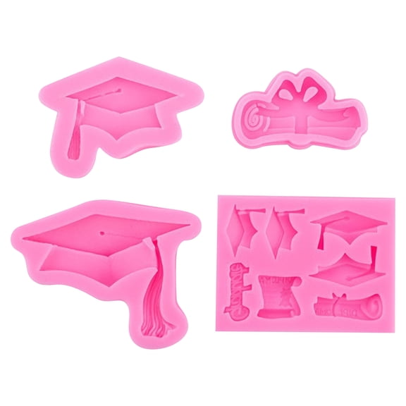 4 Pcs 2026 Graduation Silicone Mold Set Graduation Kitchen Baking Chocolate Candy Fondant Mold Grad Cap Diploma for Grad Party Cake Cupcake Topper Decoration