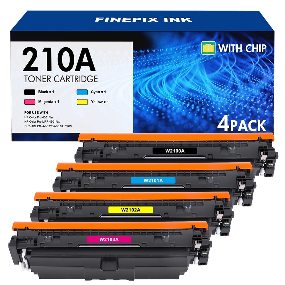 4 Pcs 210A Toner Cartridges Compatible for 210A W2100A Color Laserjet Pro MFP 4301 4201 4301fdw 4301fdn 4201dn 4201dw 210X W2100X Printer Ink, Black Cyan Yellow Magenta