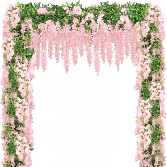 4 Pcs 23Ft in Total Vine Artificial Wisteria Garland Artificial Wedding Hanging Flower for Wedding Arch Home Garden Party Outdoor Decor(Light Pink)