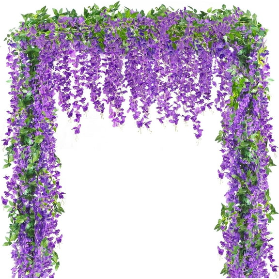4 Pcs 23Ft in Total Vine Artificial Wisteria Garland Artificial Wedding Hanging Flower for Wedding Arch Home Garden Party Outdoor Decor(Purple)